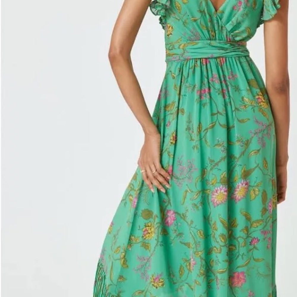 Anthropologie Green Floral Maxi Dress